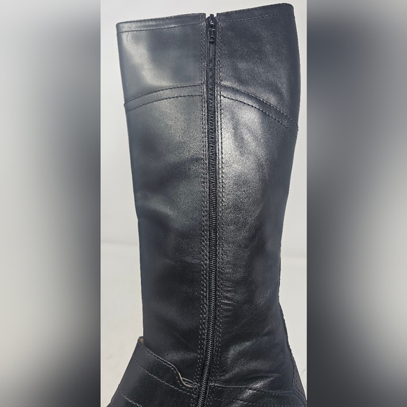 Corso Como Classic Black Leather Knee High Buckled Riding Boots Size 7.5M - Picture 8 of 16